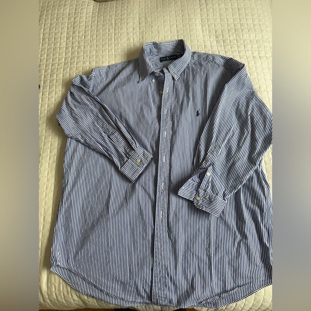Ralph Lauren Blue and White Striped Cotton Button-Down Shirt